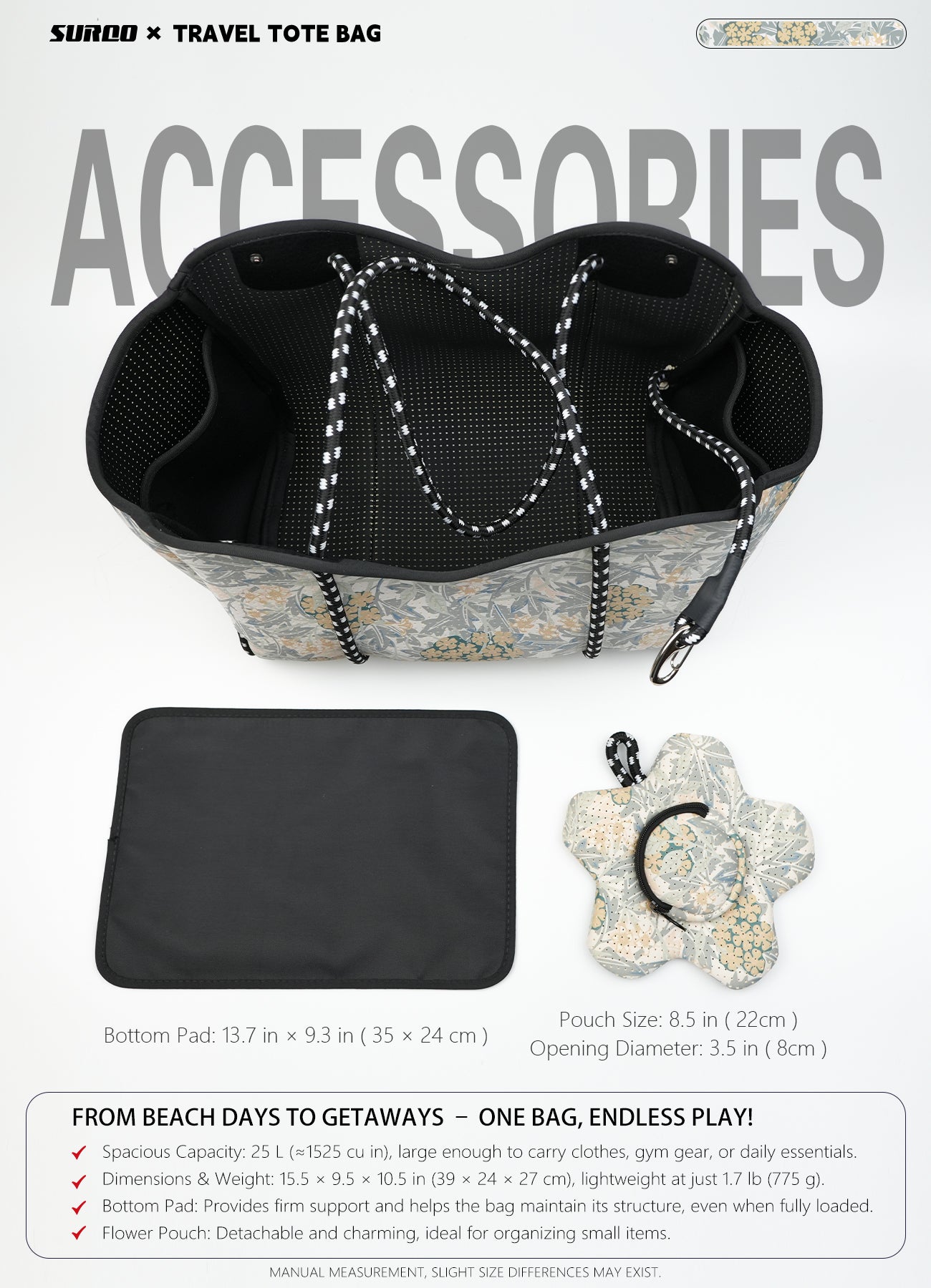 Neoprene Beach Bag – Large Tote for Women (Spring Blossom)