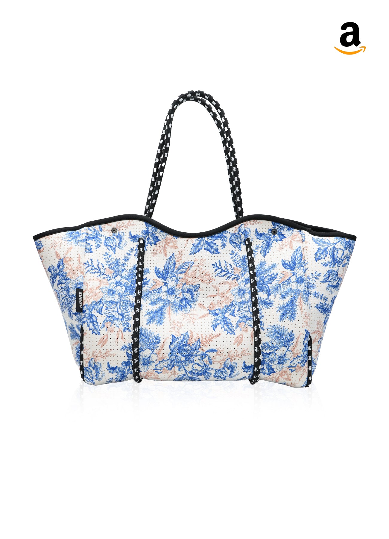 Neoprene Beach Bag – Large Tote for Women (Royal Blooms)