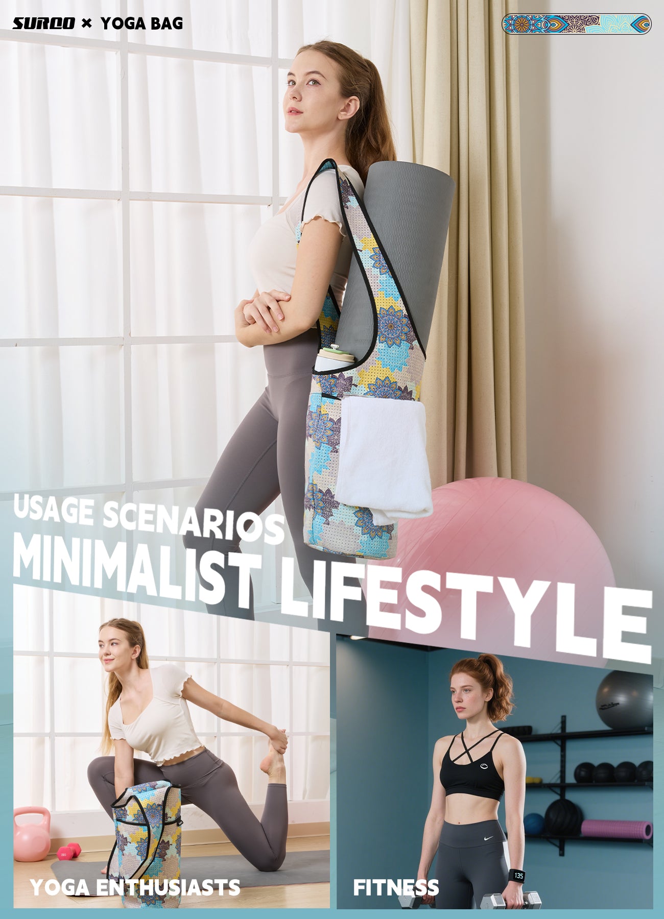 Yoga Mat Bag – Neoprene, Lightweight, Spacious Carrier (Mandala Breeze)