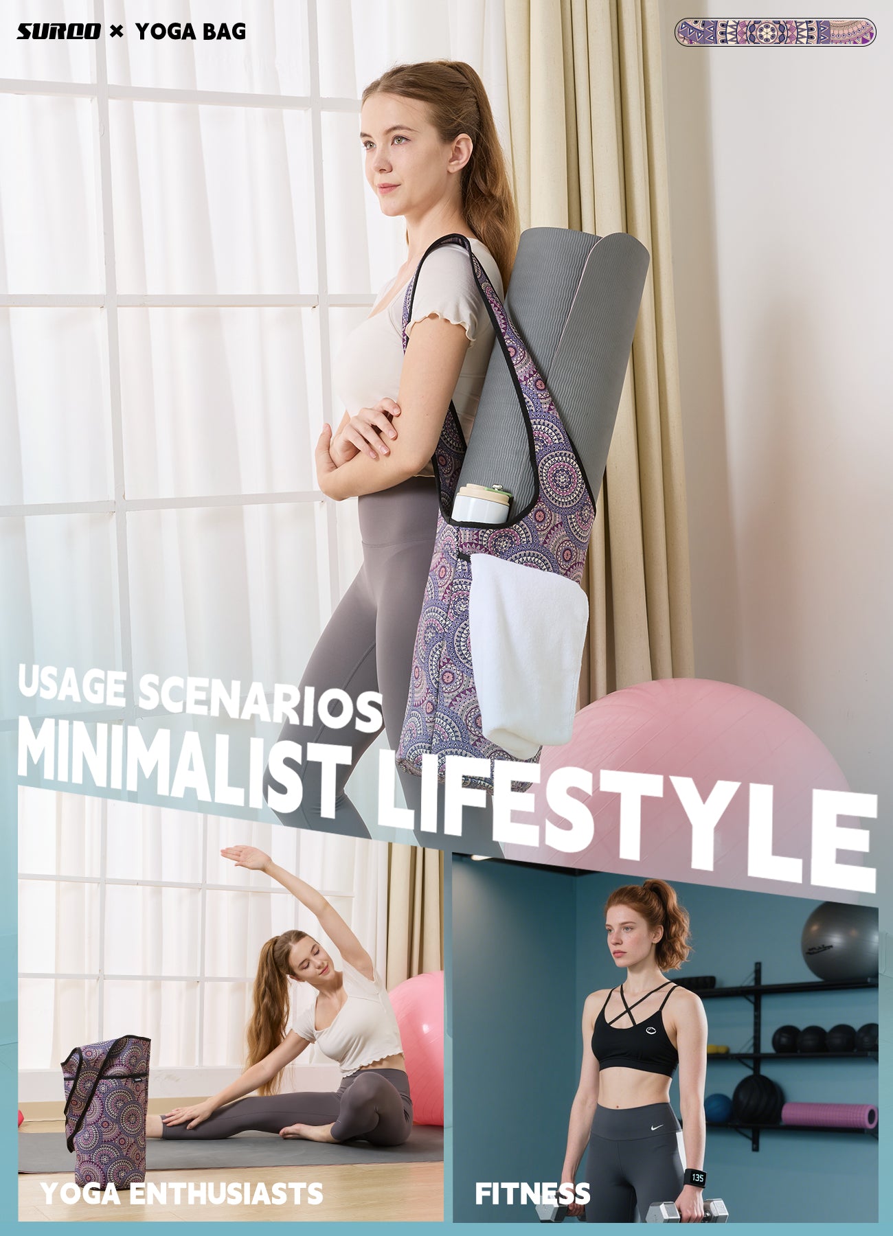 Yoga Mat Bag – Neoprene, Lightweight, Spacious Carrier (Amethyst Dream)