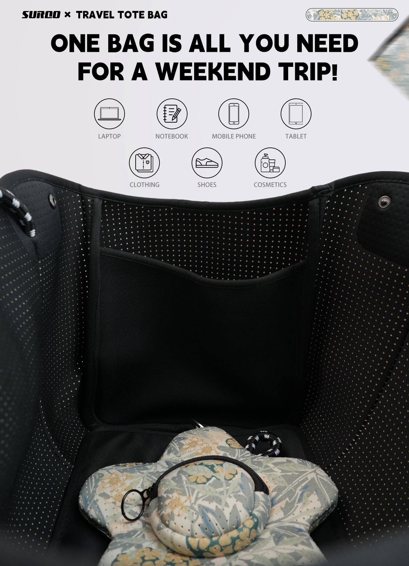 Neoprene Beach Bag – Large Tote for Women (Spring Blossom)