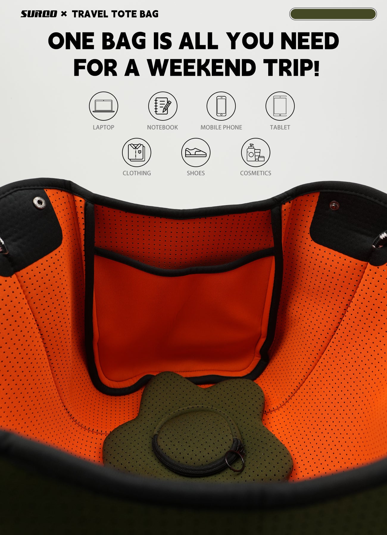 Neoprene Beach Bag – Large Tote for Women(Olive Green)