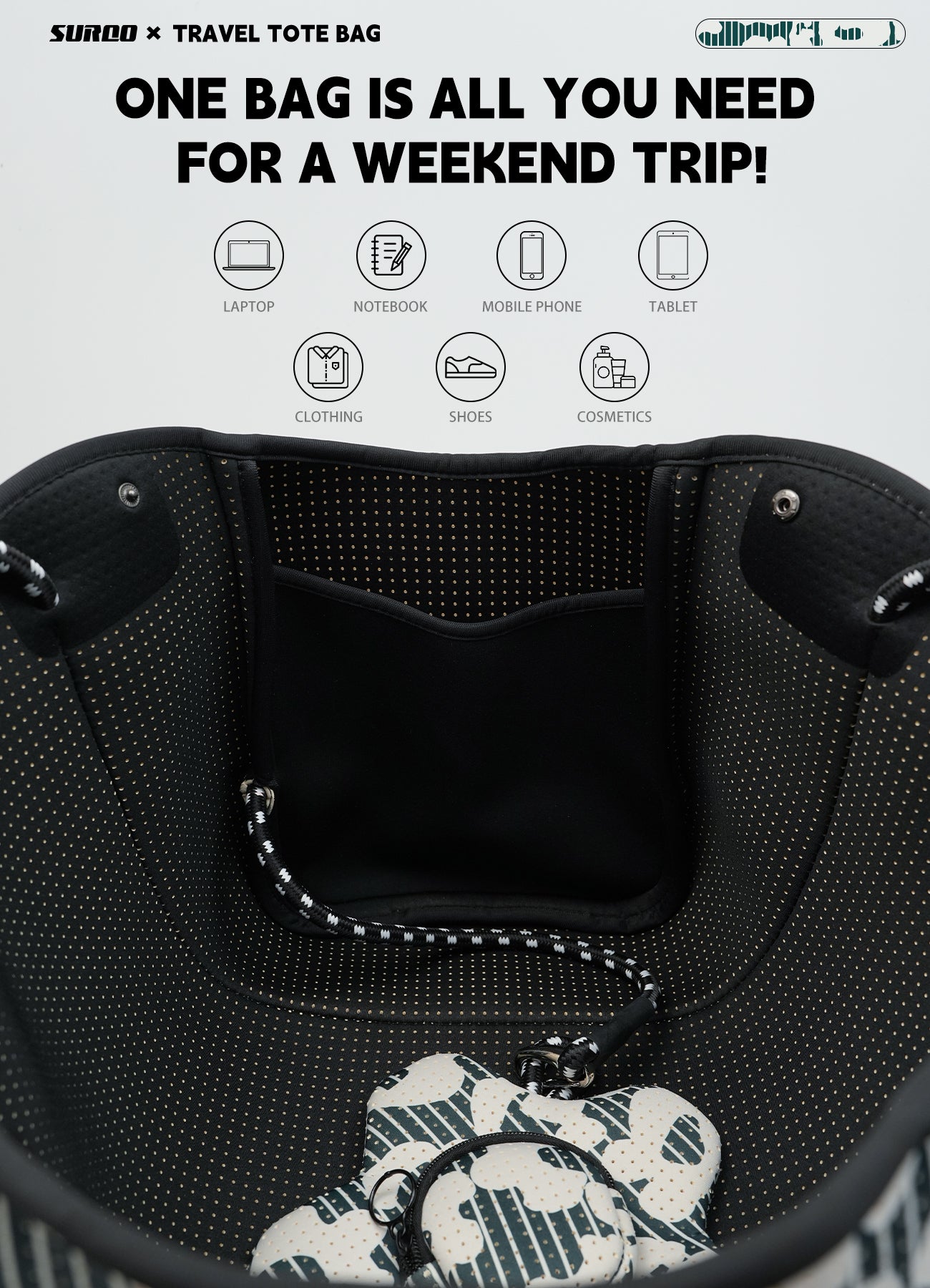 Neoprene Beach Bag – Large Tote for Women (Urban Jungle)