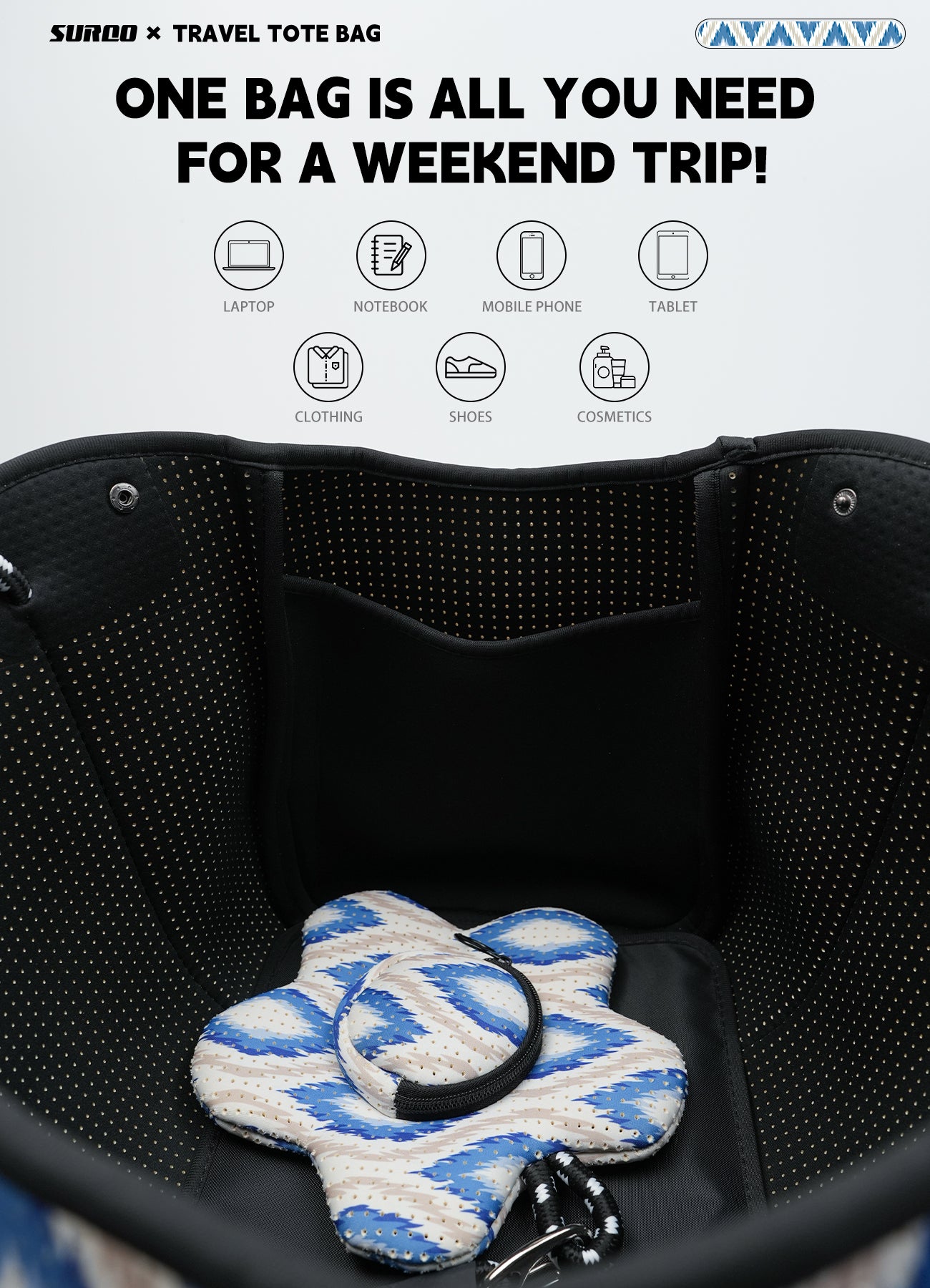 Neoprene Beach Bag – Large Tote for Women (Oceanic Diamond)