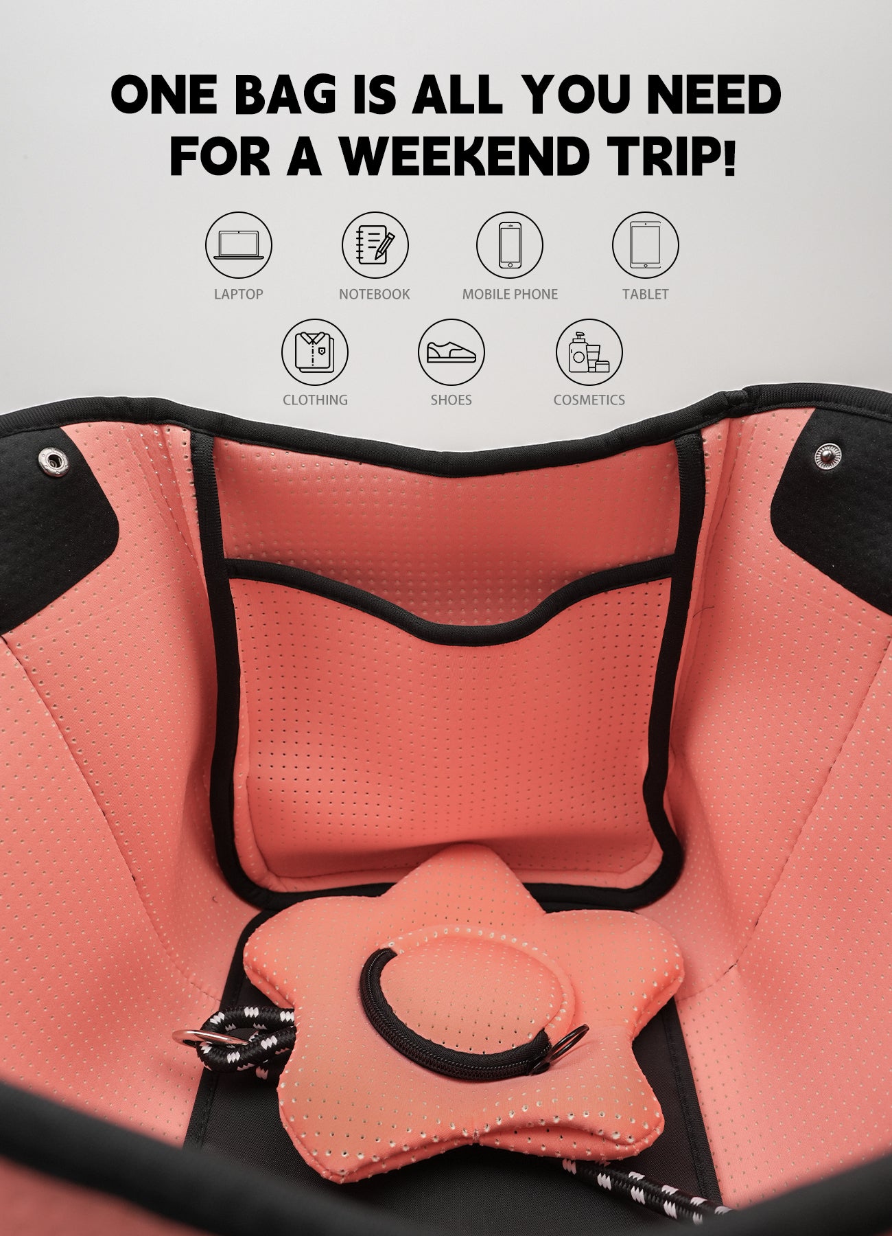 Neoprene Beach Bag – Large Tote for Women (Twilight Pink)