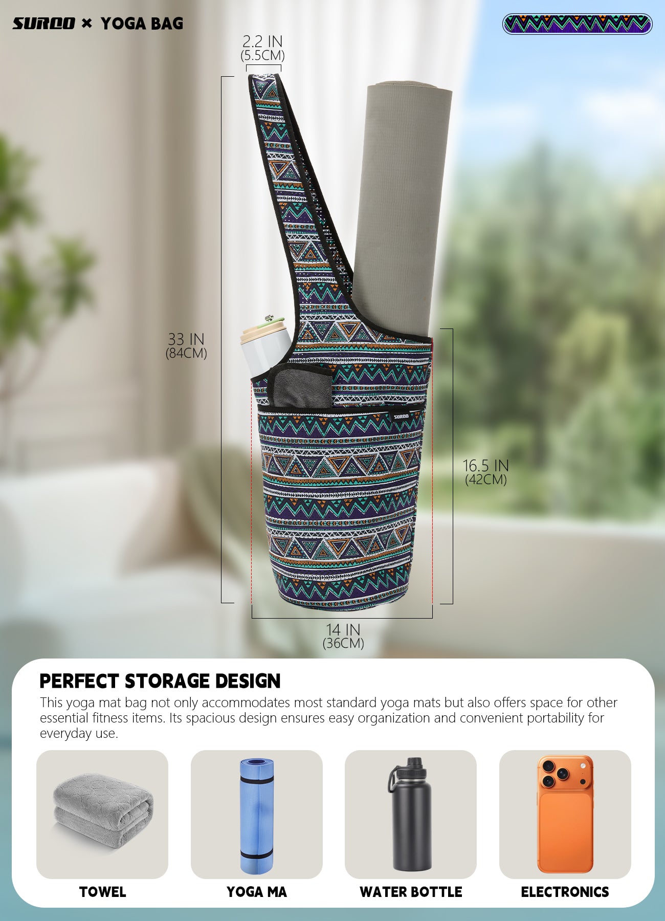 Yoga Mat Bag – Neoprene, Lightweight, Spacious Carrier (Tribal Rhythm)