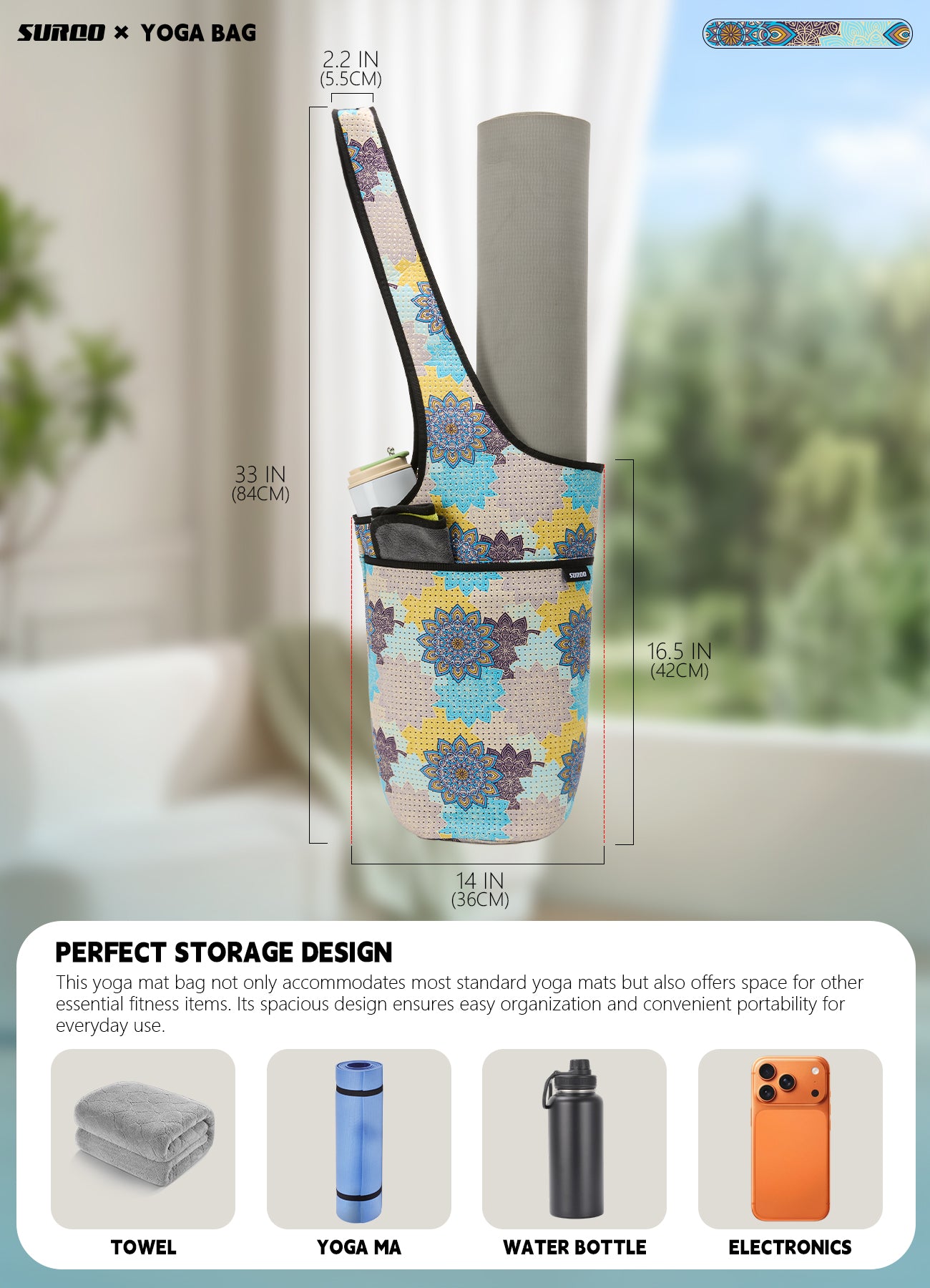 Yoga Mat Bag – Neoprene, Lightweight, Spacious Carrier (Mandala Breeze)