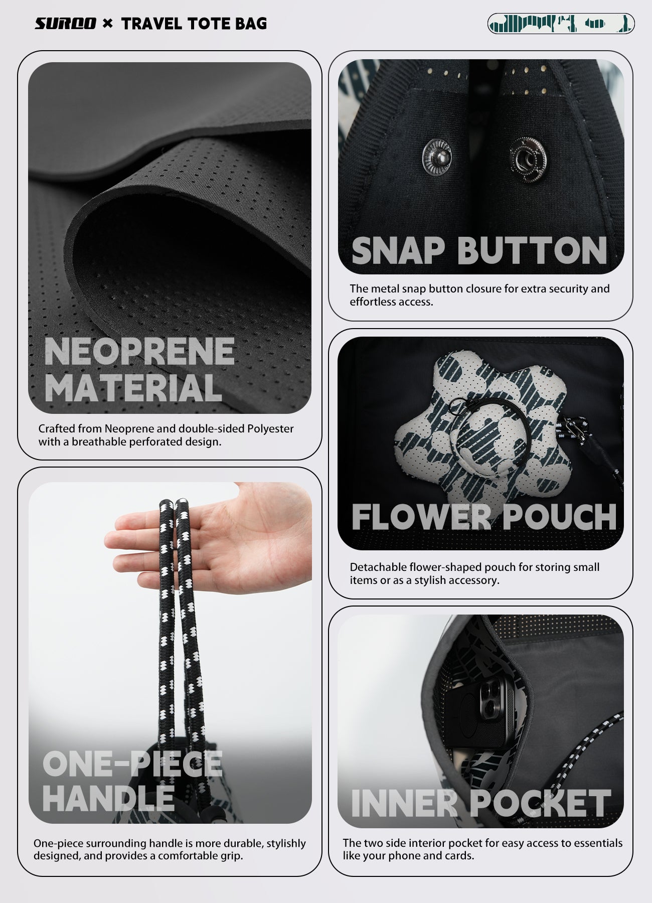 Neoprene Beach Bag – Large Tote for Women (Urban Jungle)