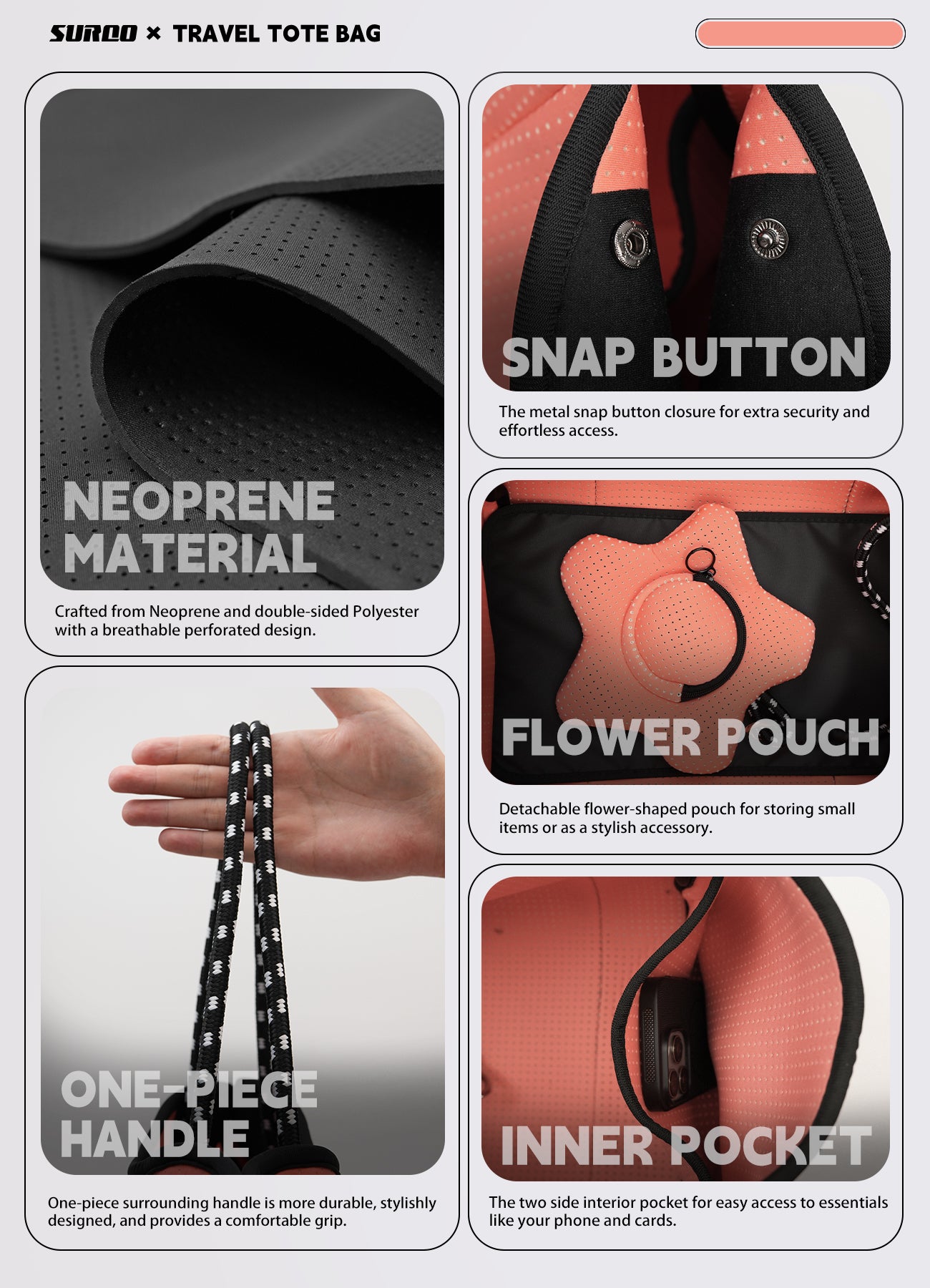 Neoprene Beach Bag – Large Tote for Women (Twilight Pink)