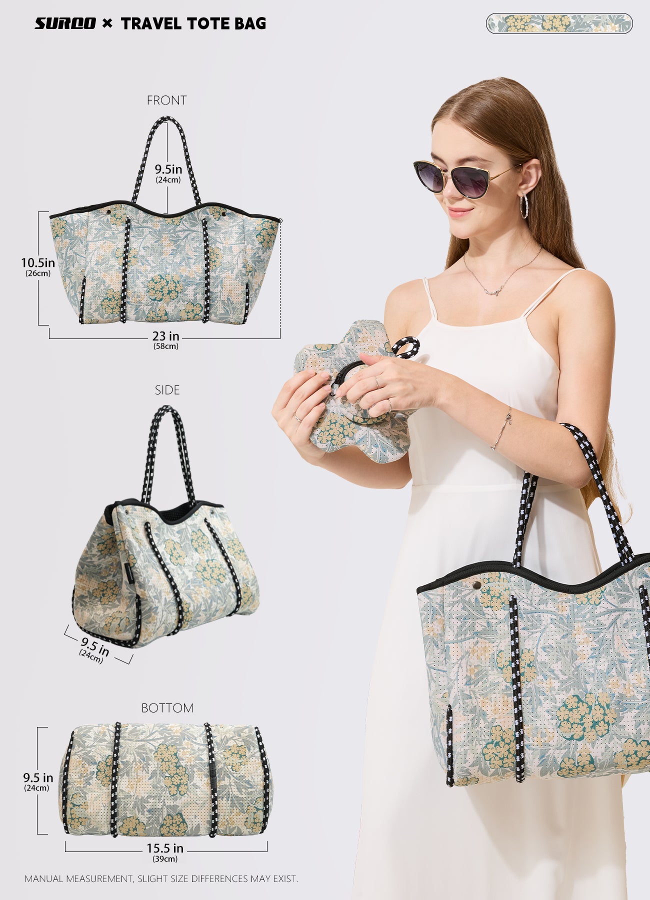 Neoprene Beach Bag – Large Tote for Women (Spring Blossom)