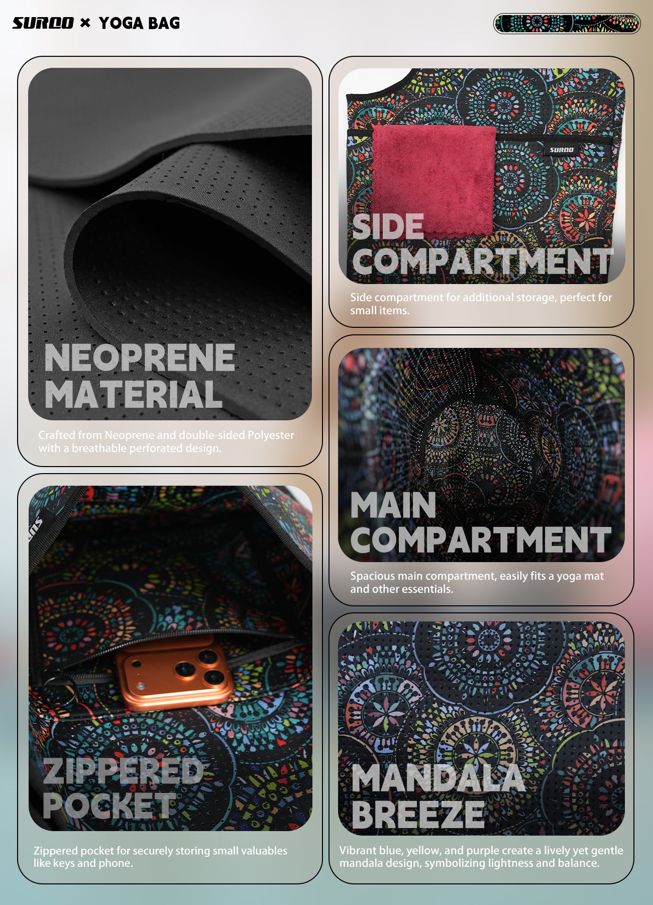 Yoga Mat Bag – Neoprene, Lightweight, Spacious Carrier (Cosmic Vibe)