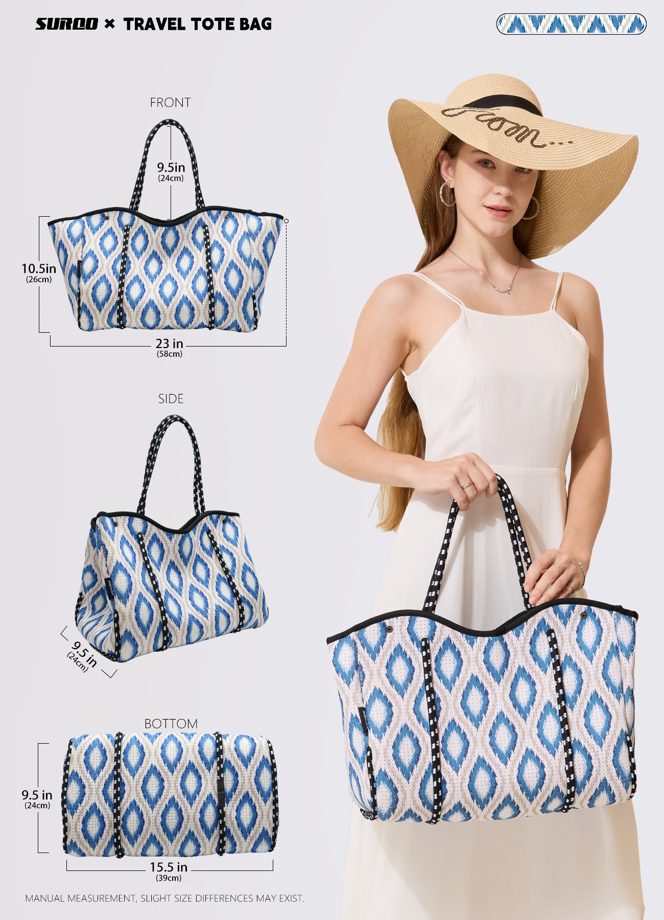 Neoprene Beach Bag – Large Tote for Women (Oceanic Diamond)