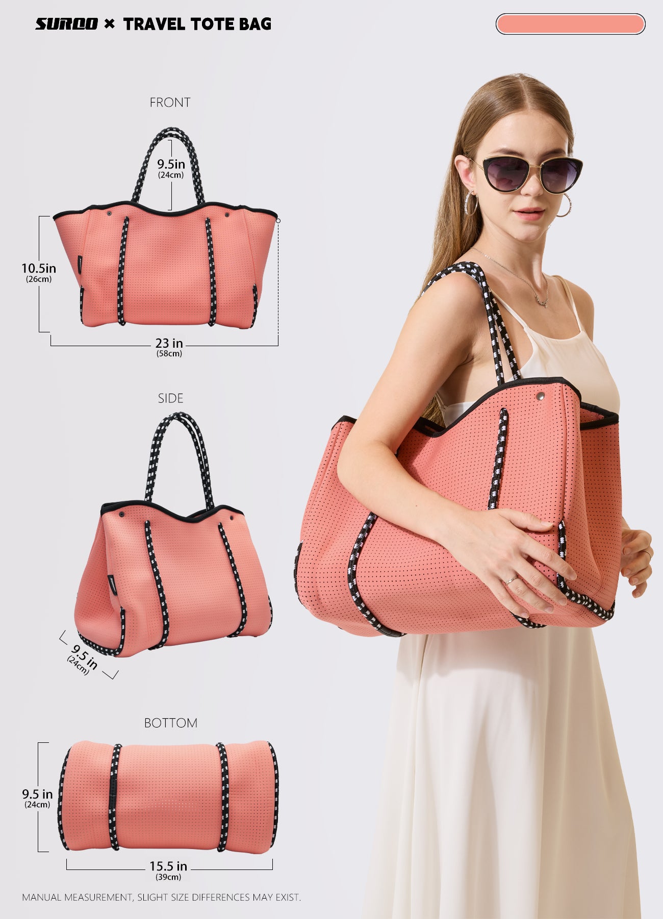 Neoprene Beach Bag – Large Tote for Women (Twilight Pink)