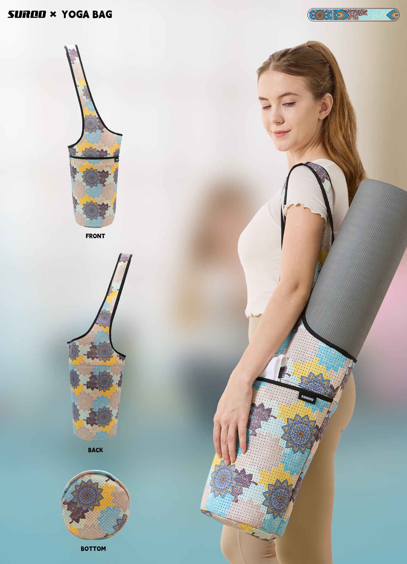 Yoga Mat Bag – Neoprene, Lightweight, Spacious Carrier (Mandala Breeze)