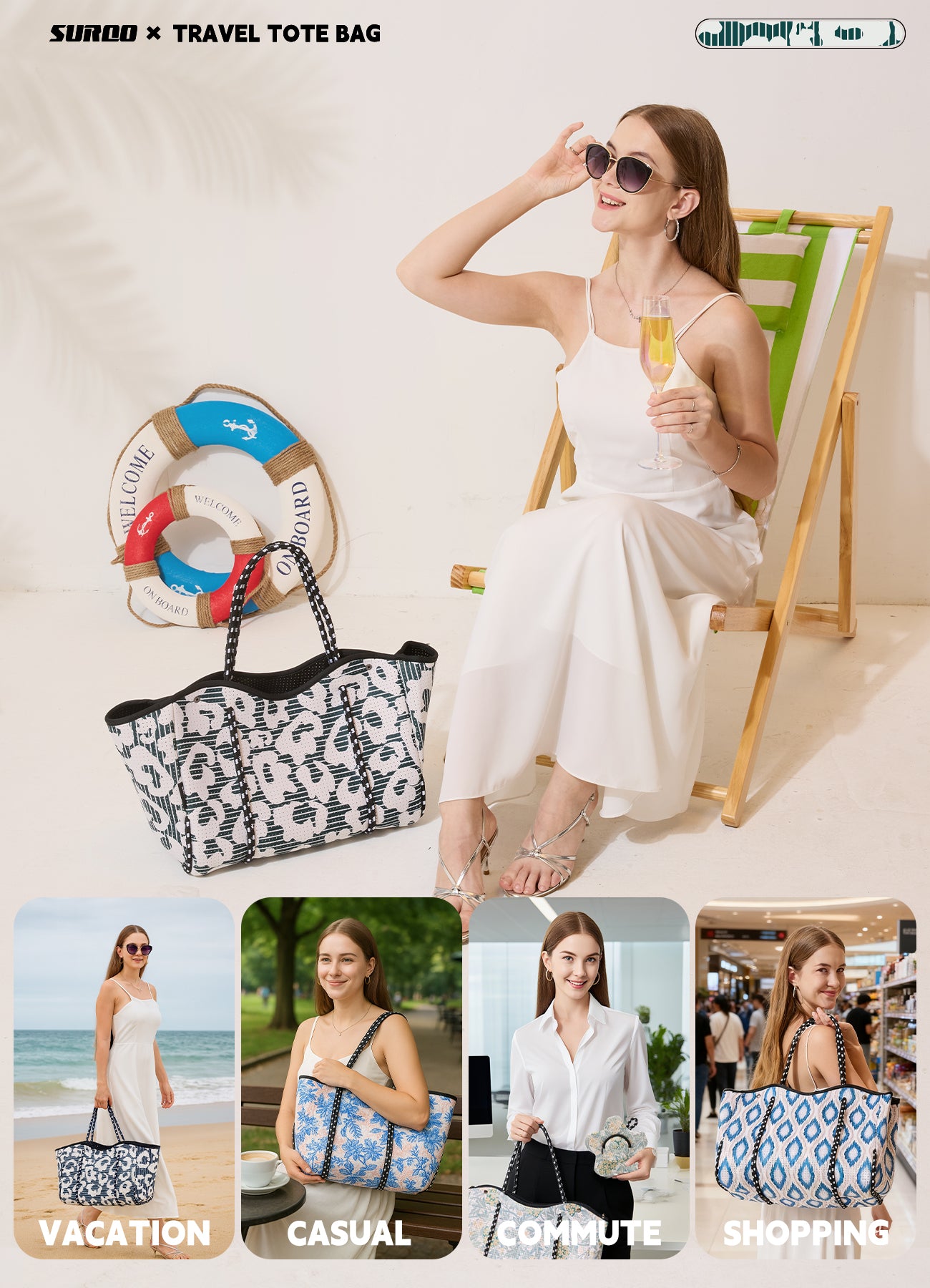 Neoprene Beach Bag – Large Tote for Women (Urban Jungle)