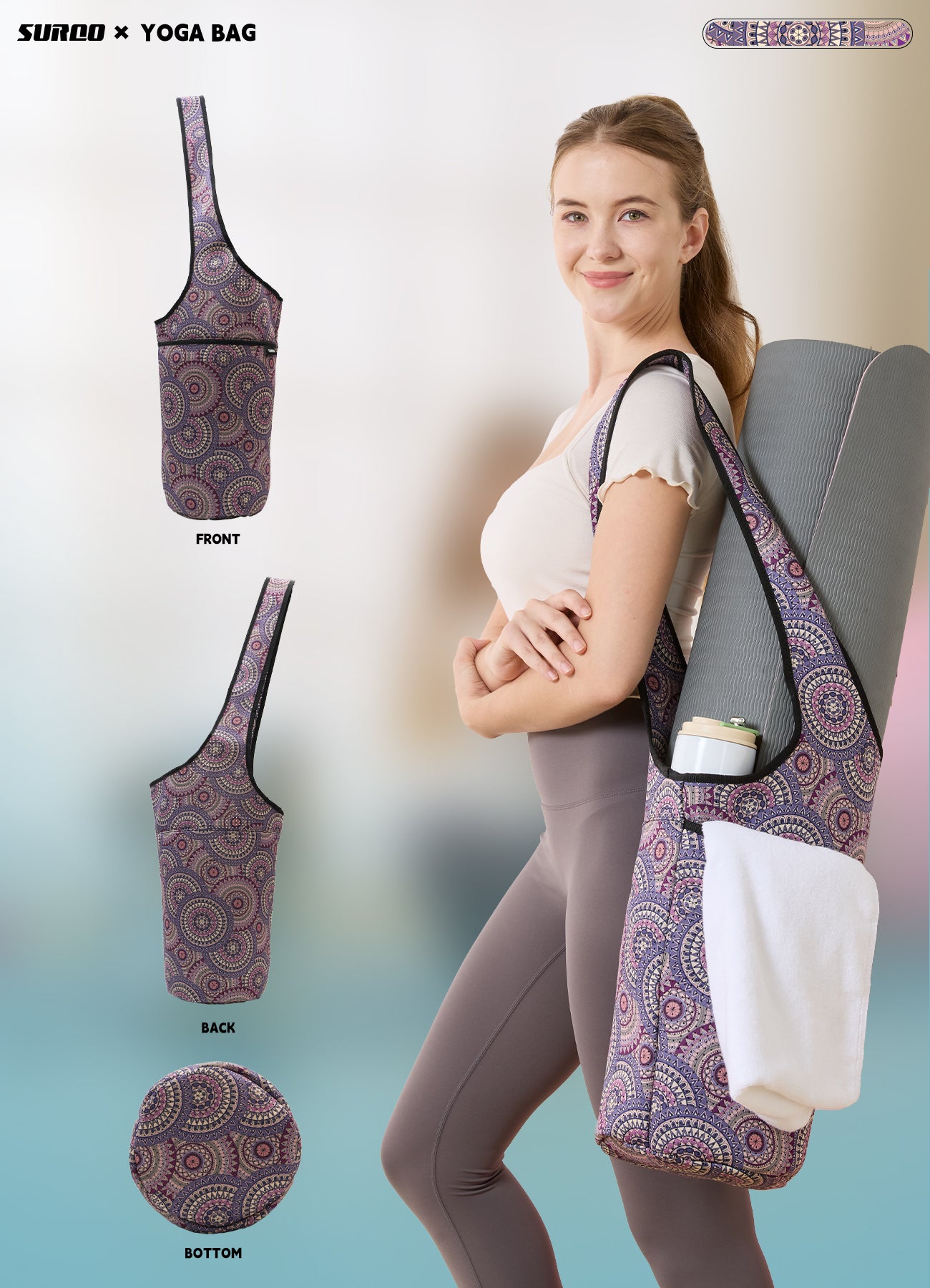 Yoga Mat Bag – Neoprene, Lightweight, Spacious Carrier (Amethyst Dream)